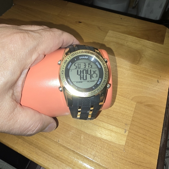 Sharp Other - Gold-Tone Sharp Digital Sport Watch with Black Band
